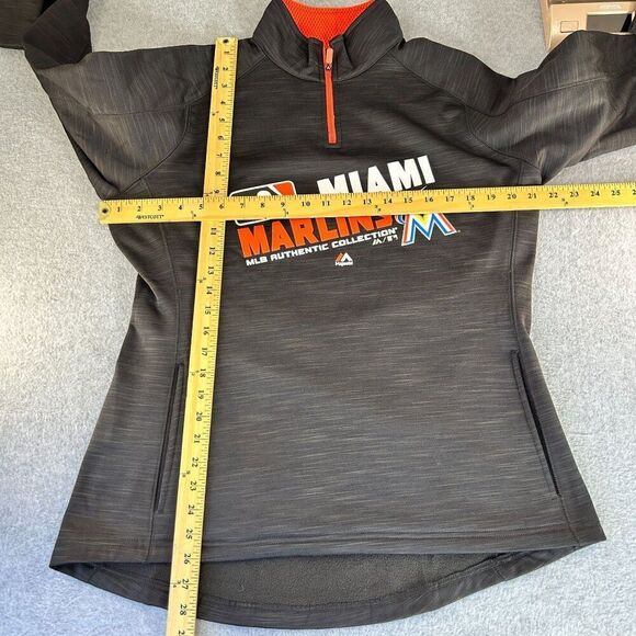 Women's Majestic Size XL MLB Miami Marlins Fleece Lined 1/4 Zip Sweater Pullover - Picture 9 of 11